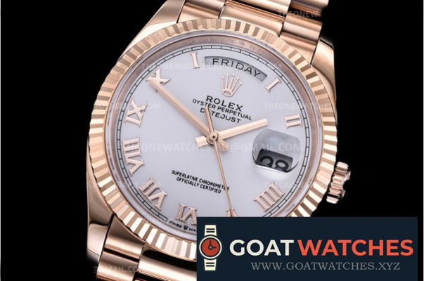 Rolex - DayDate 36mm Flt Pres RG/RG Wht Roman EWF A3255 Mod