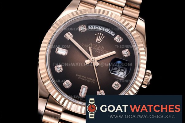 Rolex - DayDate 36mm Flt Pres RG/RG Brown Diam EWF A3255 Mod