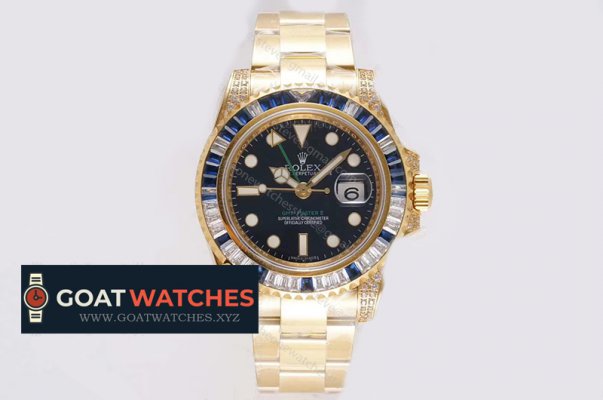 Rolex - -GMT Master II Blu/Wht 316L Dia YG/YG Blk ROF A2836