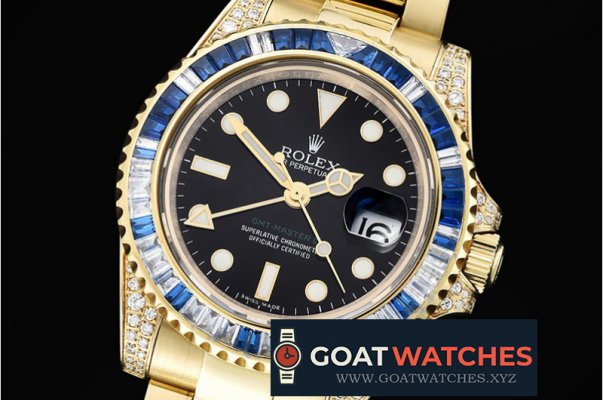 Rolex - GMT II Blue/Wht Rubies YG/YG Blk BP A3186 Mod