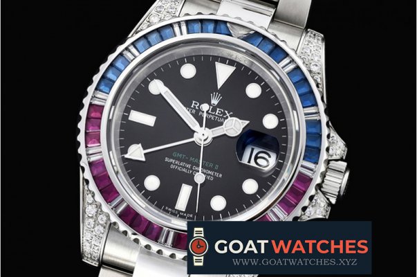 Rolex - GMT II Red/Blue Rubies SS/SS Blk BP A3186 Mod