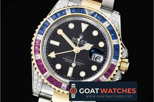 Rolex - GMT II Red/Blue Rubies YG/SS Blk BP A3186 Mod