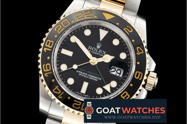 Rolex - GMT II Cer Bez 18K Wrp YG/SS Black Noob A3186 Mod