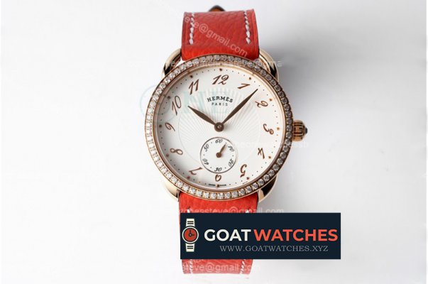 Hermes - Arceau Ladies SS/RG/LE Orange White Num Swiss Qtz