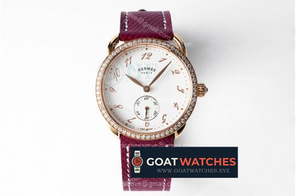 Hermes - Arceau Ladies SS/RG/LE Red White Num Swiss Qtz