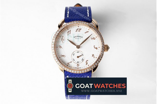 Hermes - Arceau Ladies SS/RG/LE Blue White Num Swiss Qtz