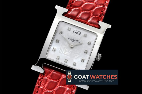 Hermes - Hermes H-OUR Ladies SS/LE Red White MOP MKF Swiss Qtz