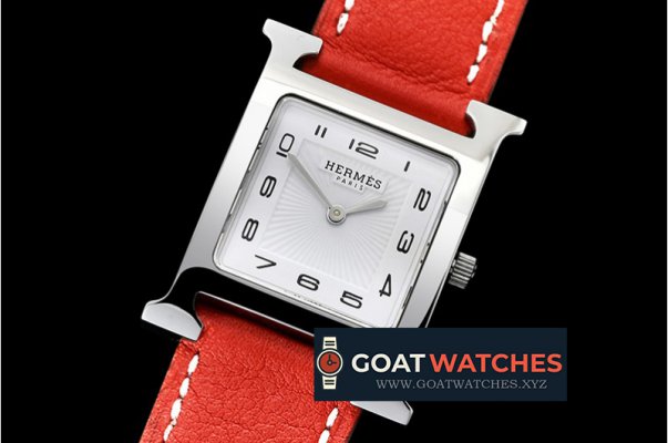 Hermes - Hermes H-OUR Ladies SS/LE Red White Num MKF Swiss Qtz