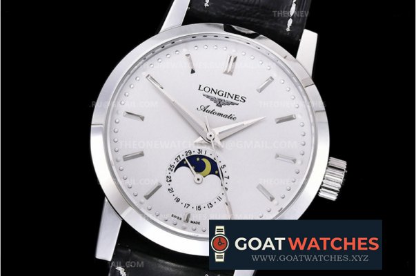 Longines - Longines 1832 Moon Phase Blk SS/LE White ACF A899