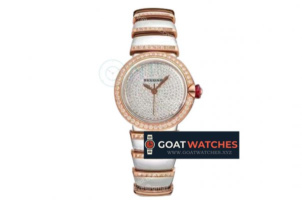 Bvlgari - Lvcea series 33mm RG/SS White/Dia Diam BVF 9015