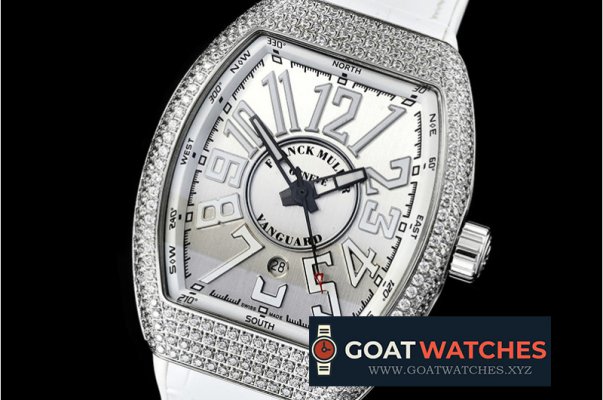 Franck Muller - Vanguard Mens V45 Diams SS/LE/RU Silver Wht ABF A2824