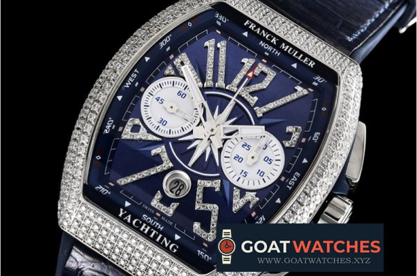 Franck Muller - Vanguard Chronograph 44mm Diams SS/LE/RU Blue Asia 7750