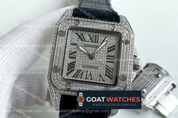 Cartier - Santos 100 Mens SS/LE Diams/Rom 8215